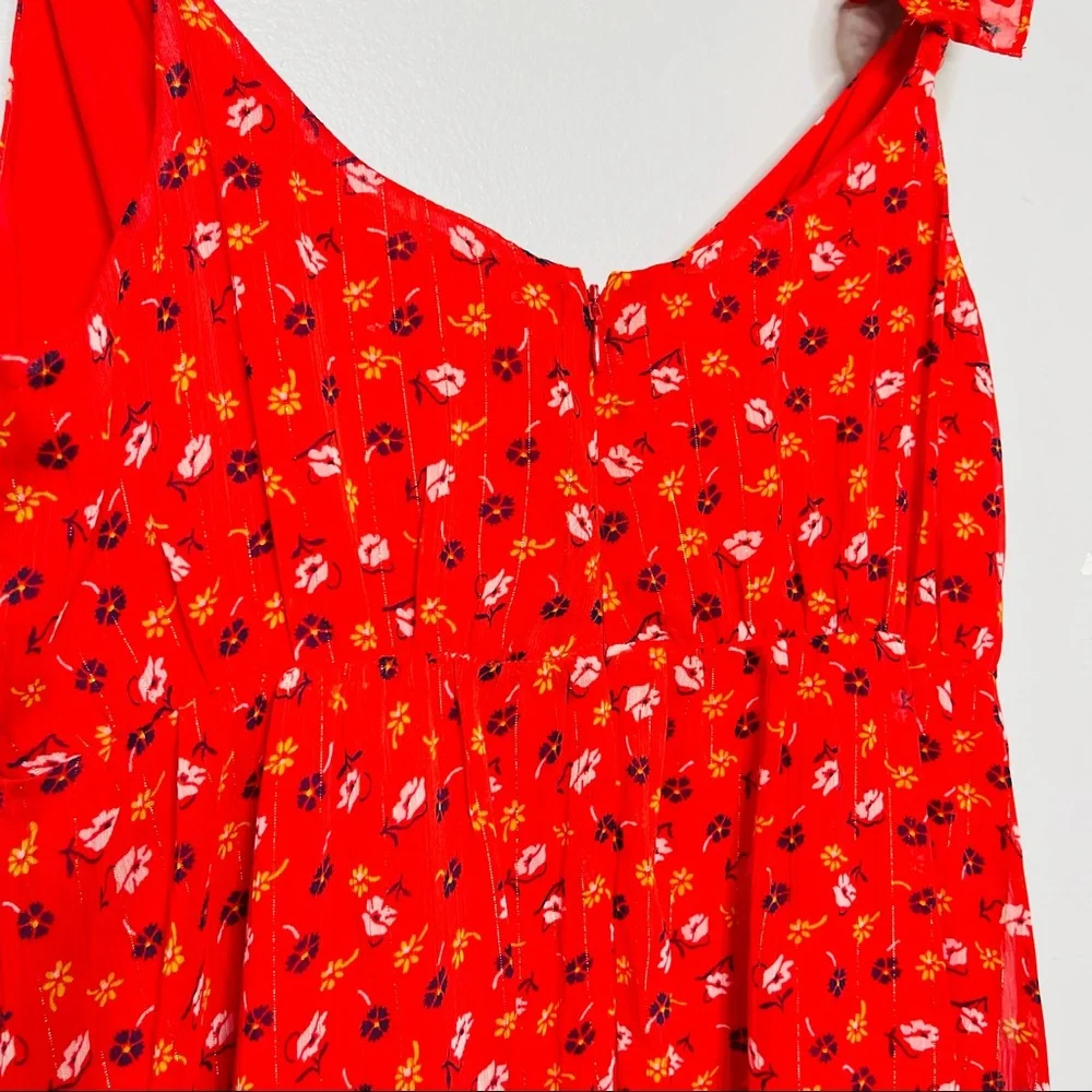 MADEWELL Ruffle-Strap Wrap Dress in Metallic-Striped Prairie Posies red - Picture 9 of 13